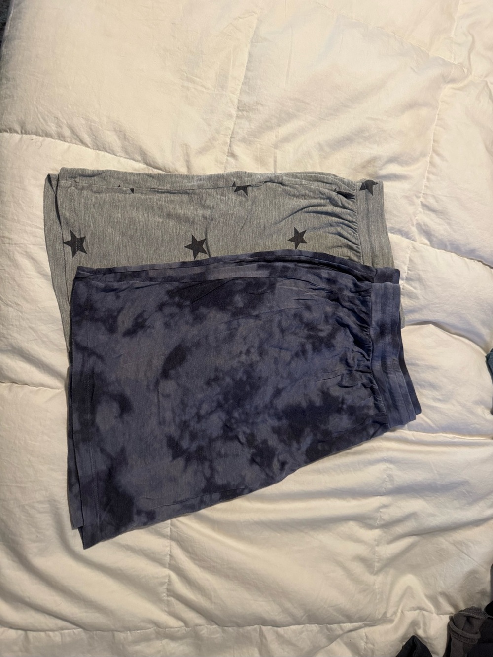 2 pairs. Jenni Purple'ish Navy Tie-Dye and Light Gray Star Lounge Shorts